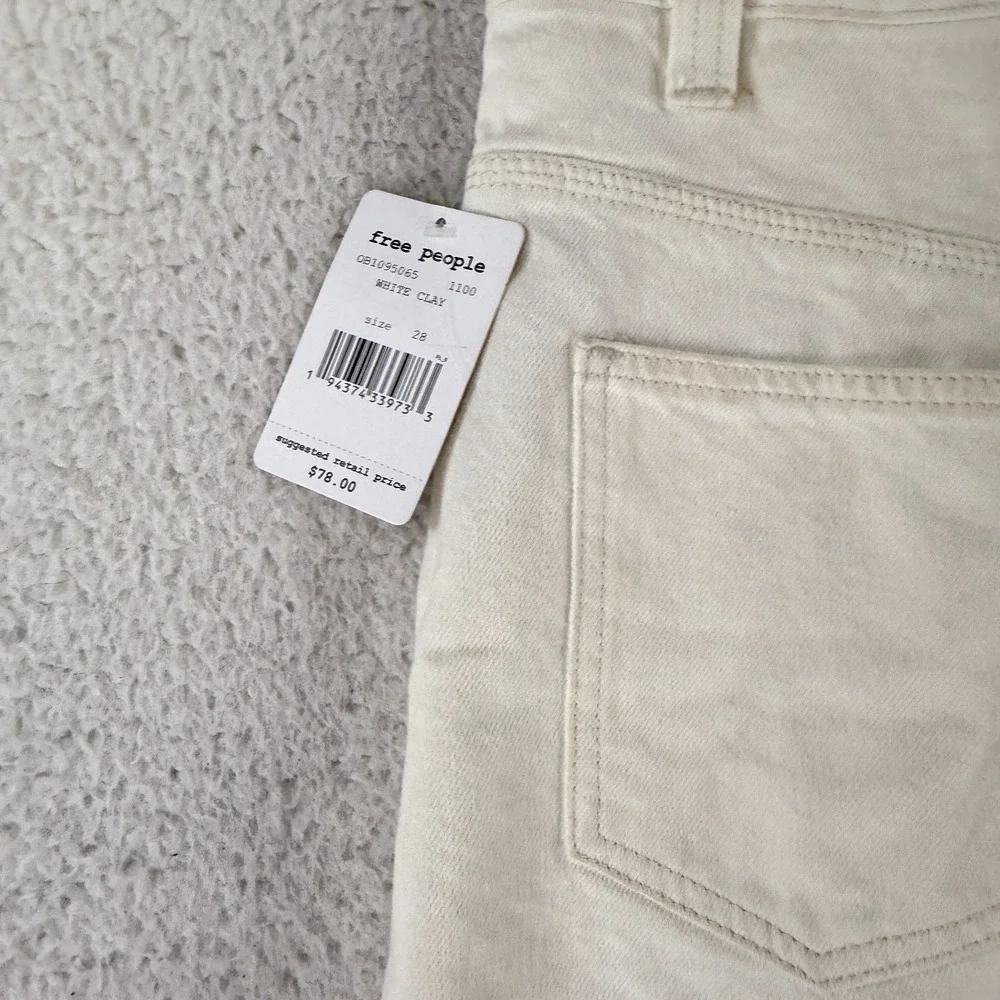 Free‎ People Side Car Mini Skirt Womens Size 28 White Denim Frayed Hem Casual - Picture 9 of 16